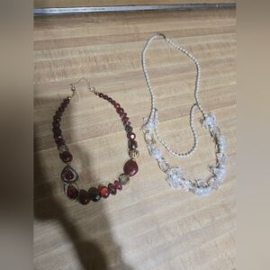 Bundle of two necklaces Metallic Rose burgundy pink 24 inches, gold tone adjust